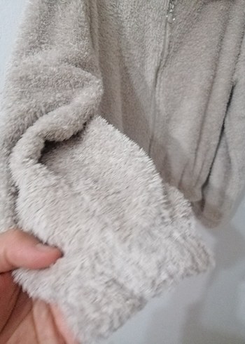 l Beden Krem Renk Kapüşonlu Kadın Peluş Ceket