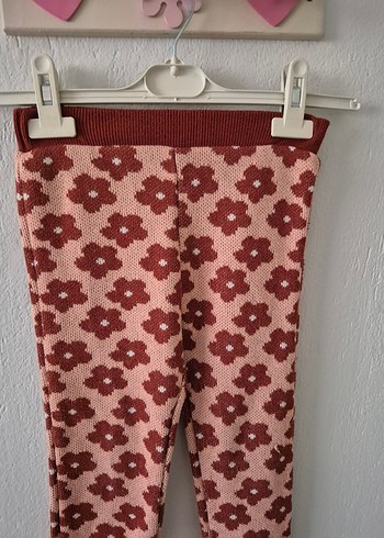 Kız Çocuk Pembe Çiçek Desenli Triko Tayt - Görsel 2