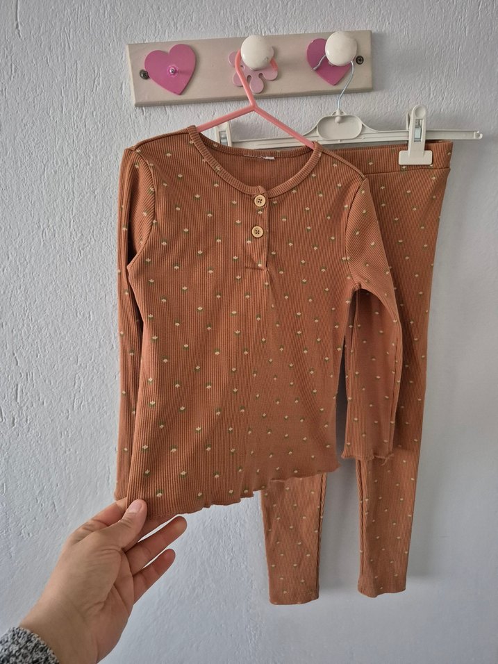 Kız Bebek Uzun Kollu Düğmeli Baskılı Takım - Görsel 2