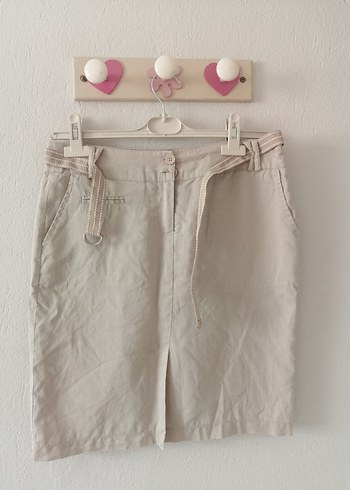 Bej Keten Mini Etek