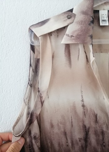 xl Beden çeşitli Renk Bej Bohem Batik Desenli Kolsuz Gömlek