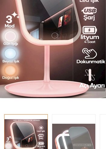 Diğer Pembe LED Işıklı Dokunmatik Makyaj Aynası