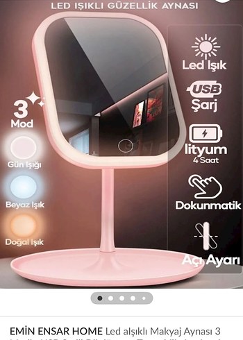 Pembe LED Işıklı Dokunmatik Makyaj Aynası