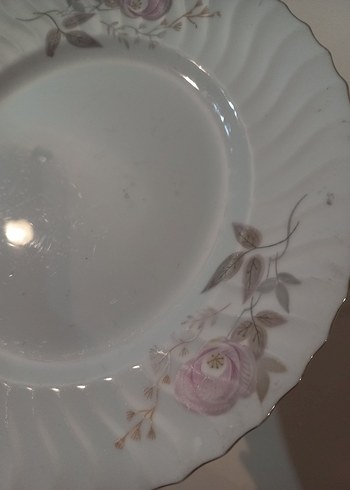 Bej Çiçek Desenli Porselen Tabak...2 servis tabağı. - Görsel 2