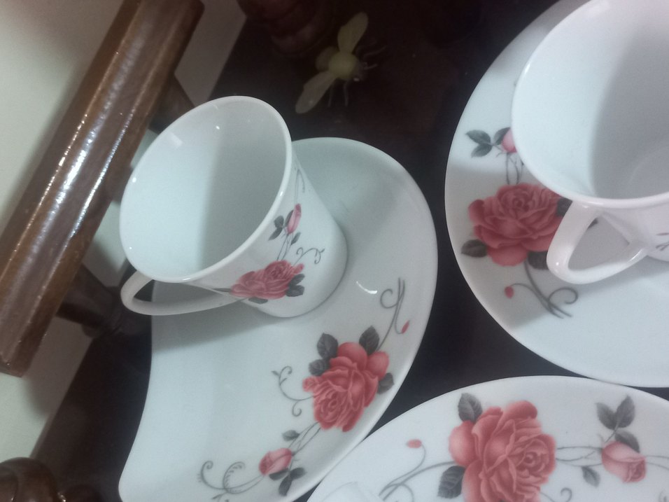 Gül Desenli Beyaz Porselen Fincan ve Tabak Seti - Görsel 2