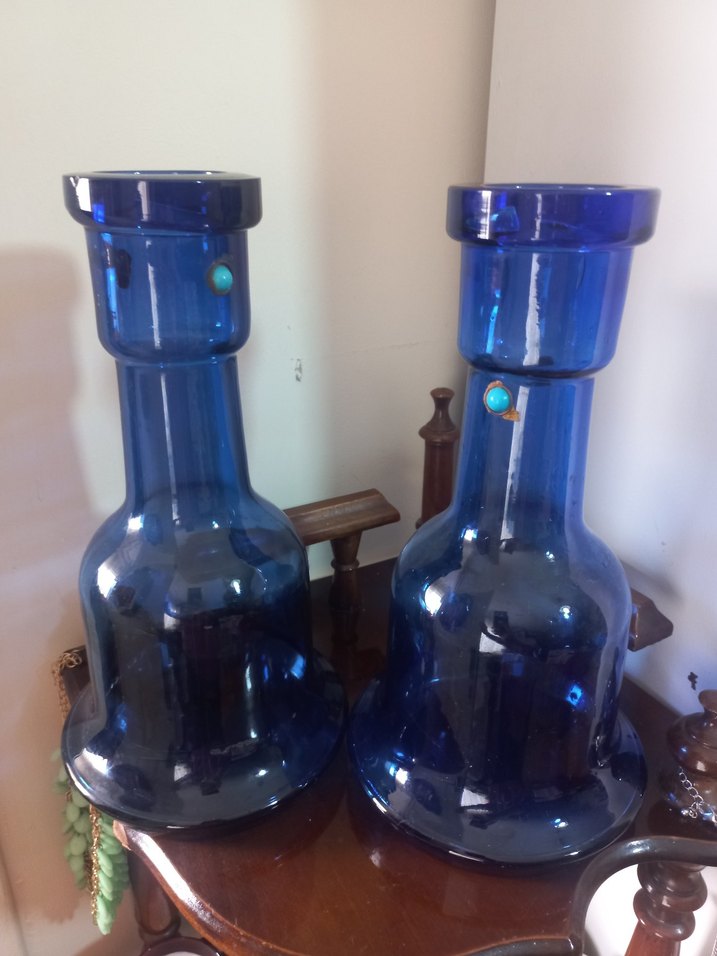 Koyu Mavi Cam Vazo Çift Set - Görsel 2