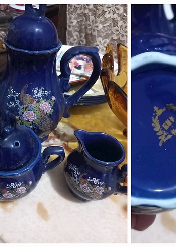 American Vintage Vintage Mavi Cicekli Seramik Kahve Seti