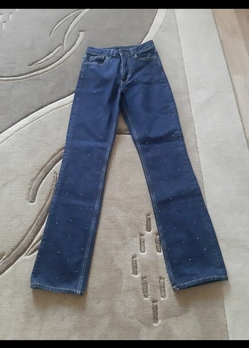 Kadın Mavi Payetli Midi Kot Pantolon