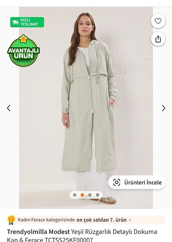 40 Beden Trendyolmilla Modest Yeşil Rüzgarlık Detaylı Uzun Kadın Ferace