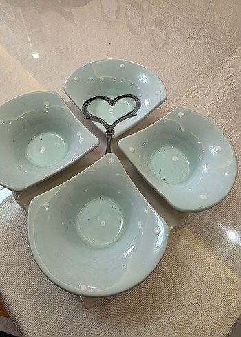 Pastel Puantiyeli 4 lü Seramik Servis Seti.Çerezlik,kahvaltılık - Görsel 5