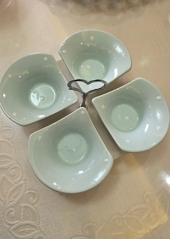 Pastel Puantiyeli 4 lü Seramik Servis Seti.Çerezlik,kahvaltılık - Görsel 6