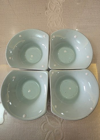 Pastel Puantiyeli 4 lü Seramik Servis Seti.Çerezlik,kahvaltılık - Görsel 2