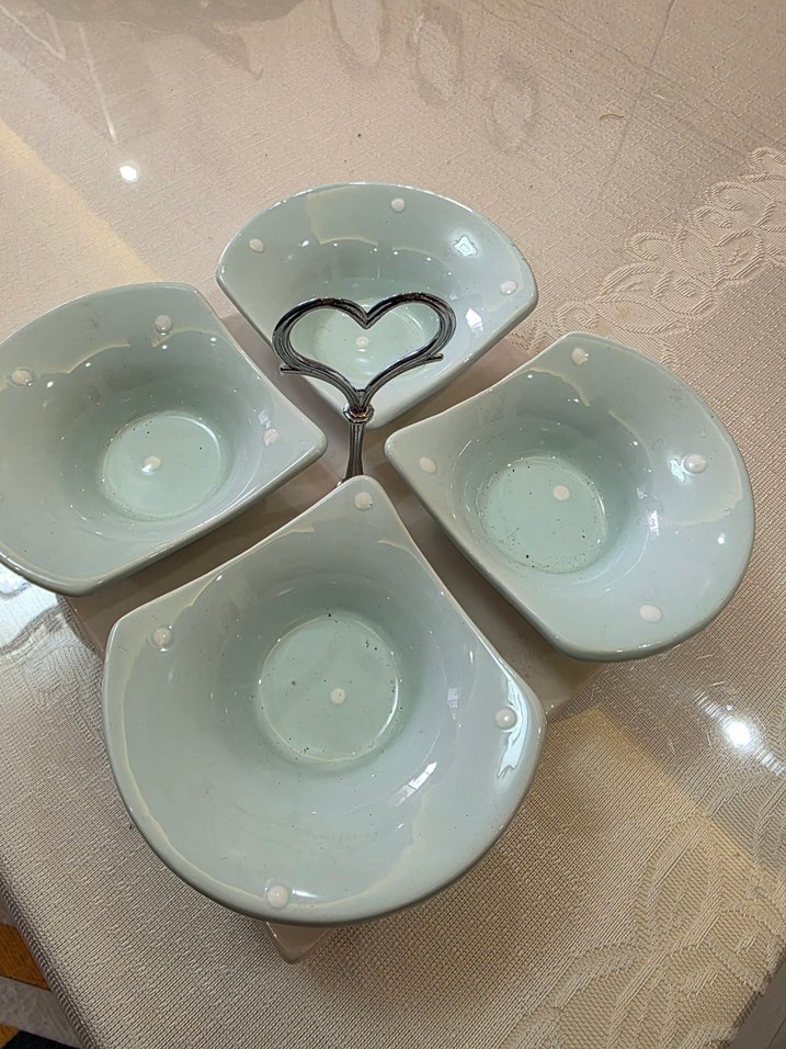 Pastel Puantiyeli 4 lü Seramik Servis Seti.Çerezlik,kahvaltılık - Görsel 5