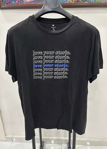 H&M Siyah Yazili Bisiklet Yaka Tisort
