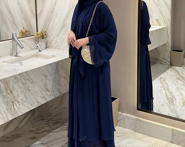universal Beden lacivert Renk Abaya şal takım