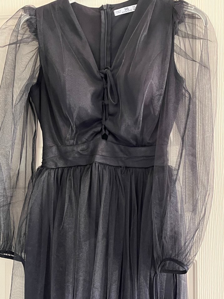 Uzun Siyah Gotik Drapeli Abiye Elbise - Görsel 2