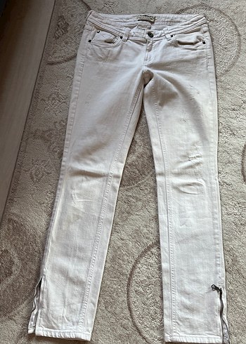 Düğmeli Beyaz Kadın Boyfriend kot Pantolon - Görsel 3