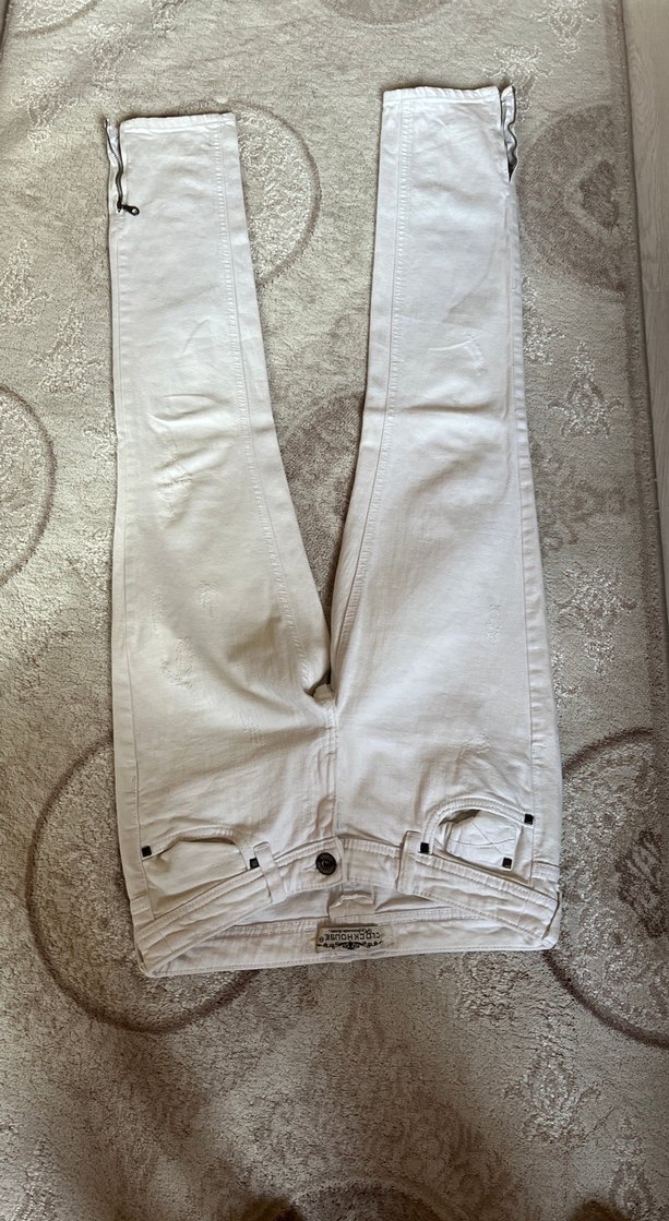 Düğmeli Beyaz Kadın Boyfriend kot Pantolon - Görsel 2