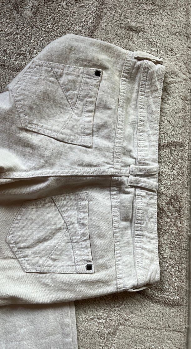 Düğmeli Beyaz Kadın Boyfriend kot Pantolon - Görsel 5