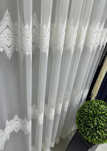 Nakışlı Beyaz Tül Perde - Görsel 2