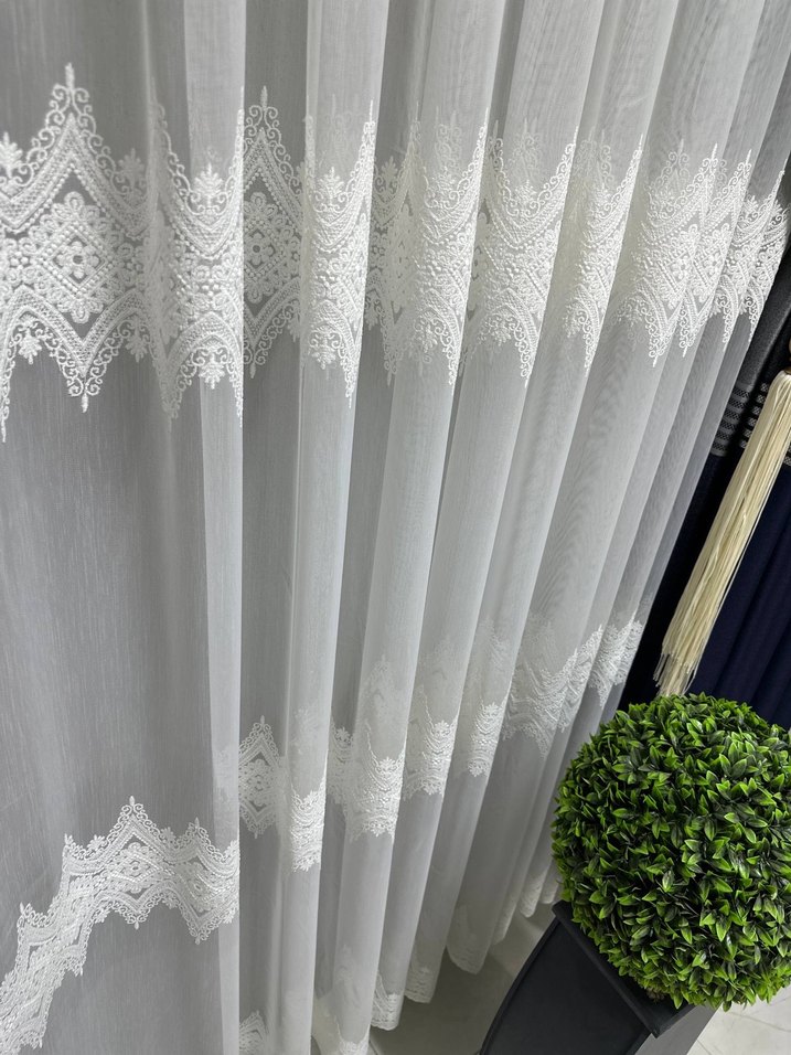 Nakışlı Beyaz Tül Perde - Görsel 2