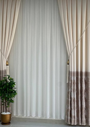 İşlemeli Beyaz Gri Perde - Görsel 3