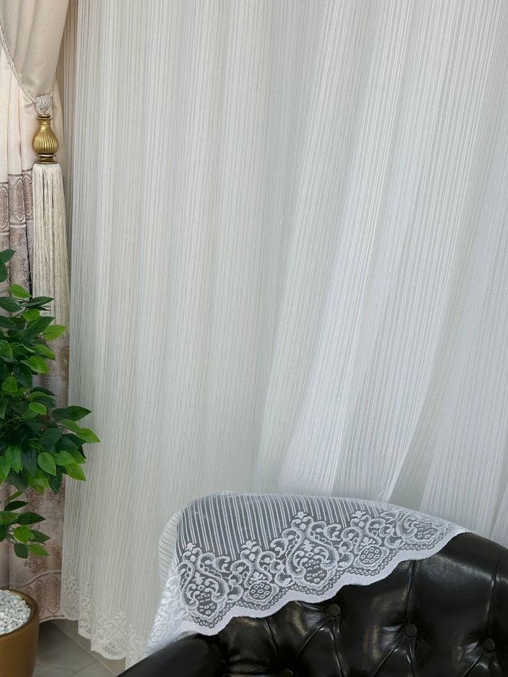 İşlemeli Beyaz Gri Perde - Görsel 2