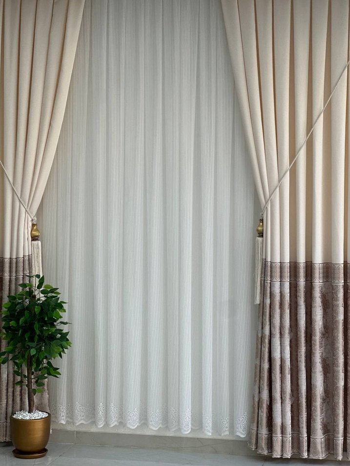İşlemeli Beyaz Gri Perde - Görsel 3