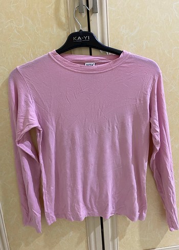 Pembe Kadın Uzun Kollu Keten Tişört - Görsel 3