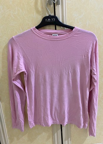 Pembe Kadın Uzun Kollu Keten Tişört - Görsel 2