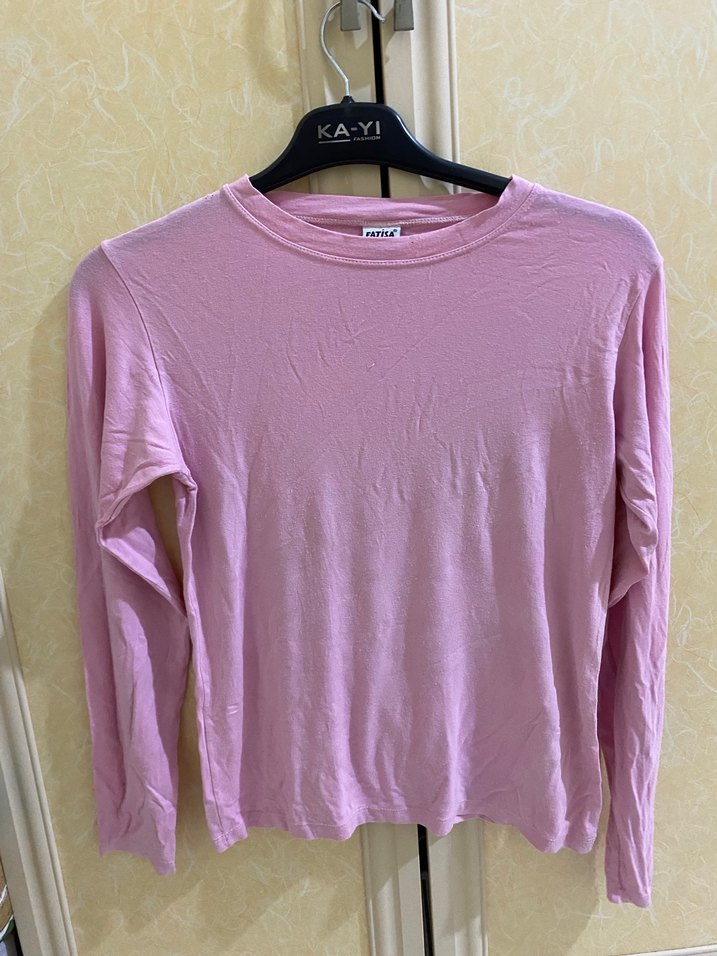 Pembe Kadın Uzun Kollu Keten Tişört - Görsel 2