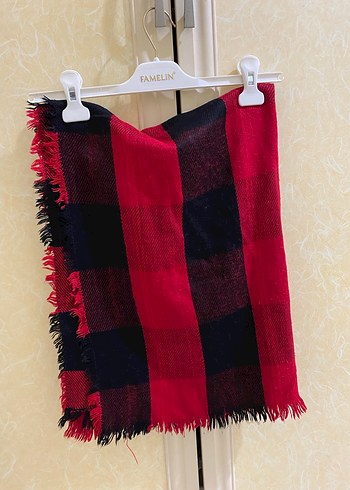 Kırmızı Örgü Kadın Şal - Bohem Tarz - Görsel 2