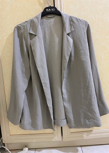 Gri Kadın Keten Ceket Düğmeli - Görsel 2