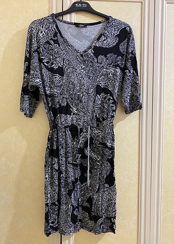 Bohem Tarzı V Yakalı Desenli Gri Elbise - Görsel 2