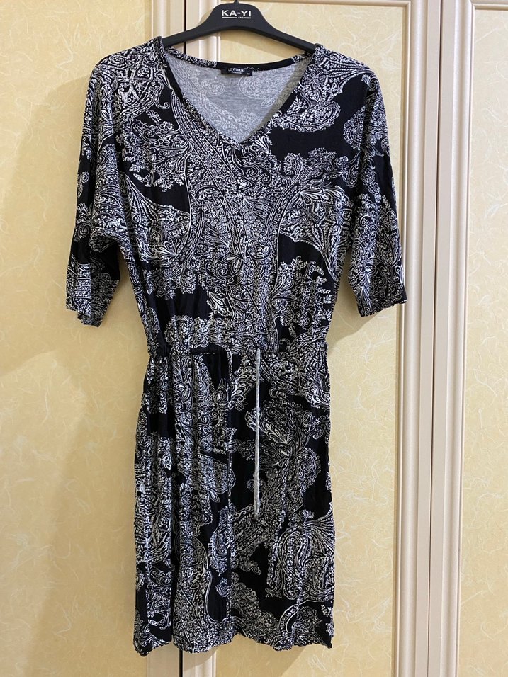 Bohem Tarzı V Yakalı Desenli Gri Elbise - Görsel 2