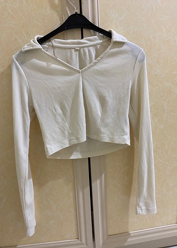 Beyaz V Yaka Uzun Kollu Keten Bluz - Görsel 2