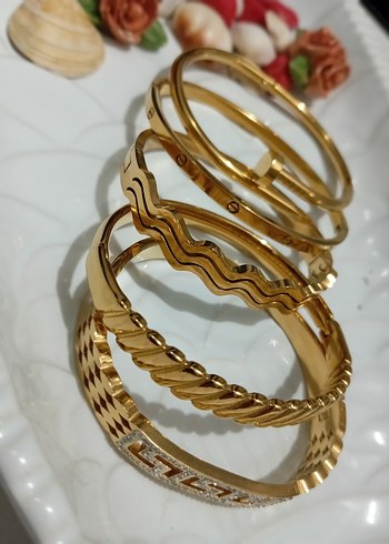 Altın Renkli Elastik Kadın çelik Bileklik Seti - Görsel 2