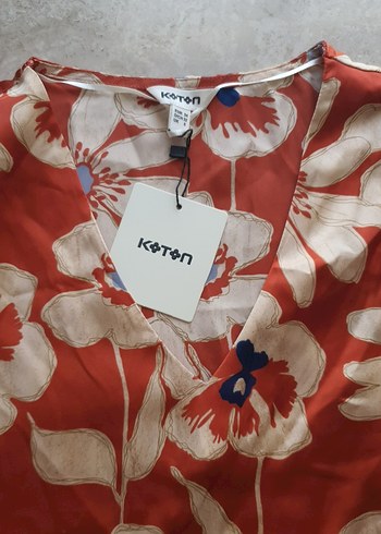 Koton kiremit rengi Çiçek Desenli Bohem Kısa Kollu Bluz