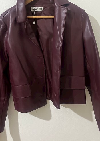 Bordo Deri Kadın Ceket - Görsel 2