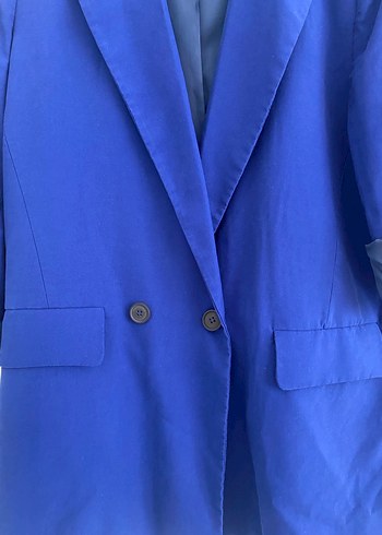 LC Waikiki Kadın Mavi Düğmeli Midi Blazer Ceket