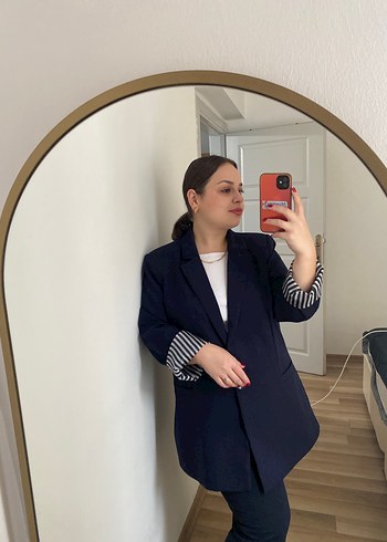 46 Beden lacivert Renk Düğmeli Lacivert Kadın Midi Blazer