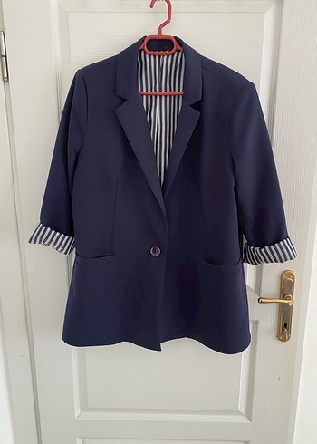 Düğmeli Lacivert Kadın Midi Blazer