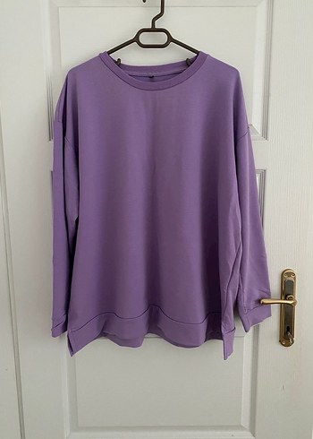 Mor Bisiklet Yaka Kadın Sweatshirt
