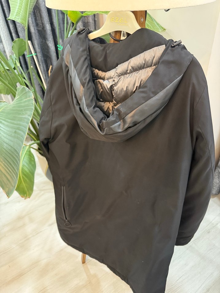 Siyah Erkek Midi Boy Kapüşonlu Kaban - Görsel 4