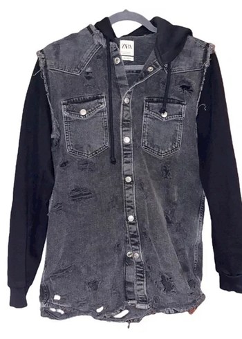 Erkek Siyah Gri Batik Desenli Denim Yelek - Görsel 4