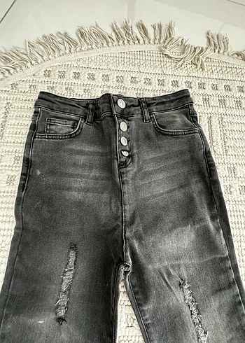 11-12 Yaş Beden Düğmeli Siyah çocuk Skinny Denim Pantolon