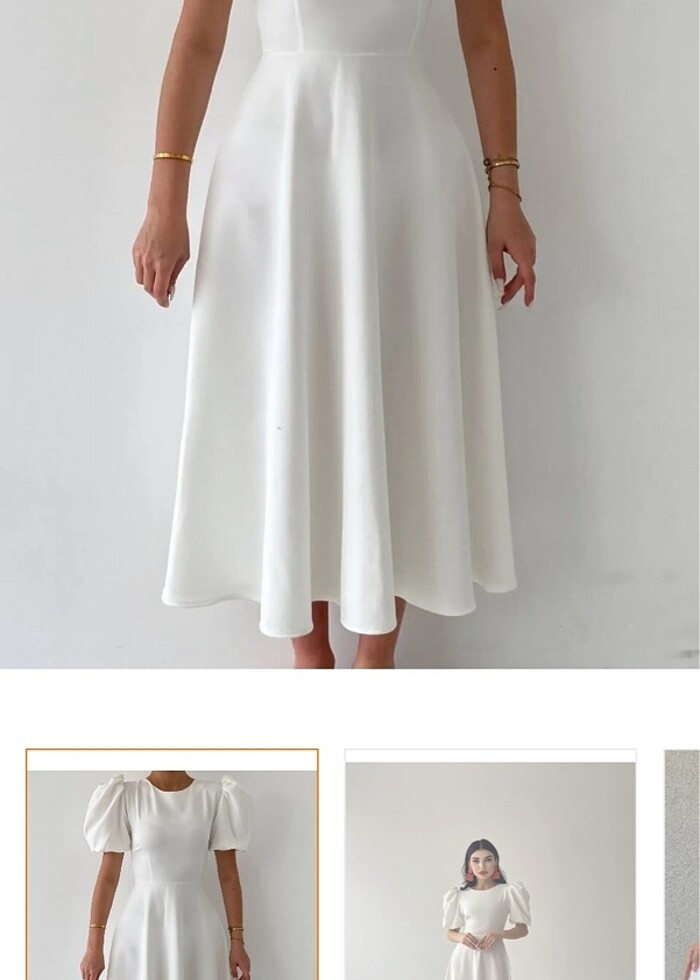 Beyaz balon kol elbise - Görsel 2