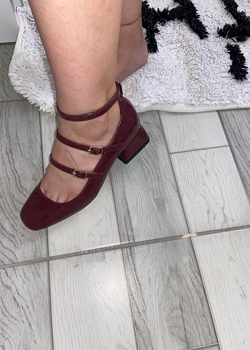 Parlak Bordo Tokalı Kadın Topuklu Ayakkabı - Görsel 2