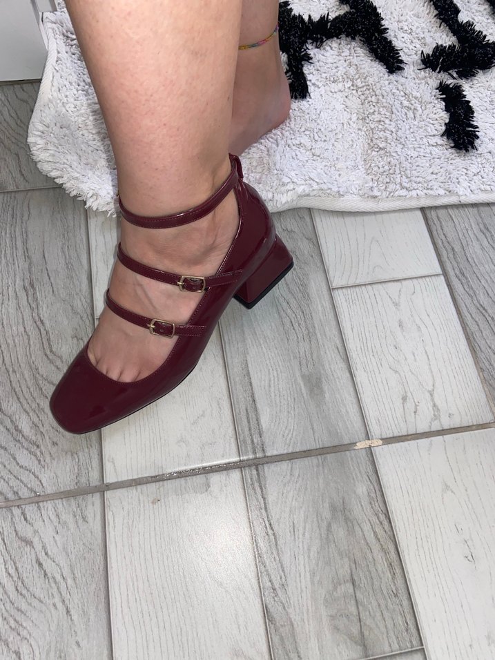 Parlak Bordo Tokalı Kadın Topuklu Ayakkabı - Görsel 2