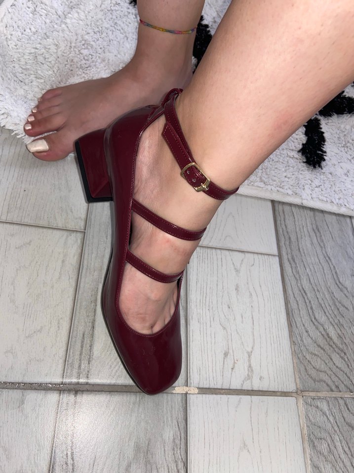 Parlak Bordo Tokalı Kadın Topuklu Ayakkabı - Görsel 4